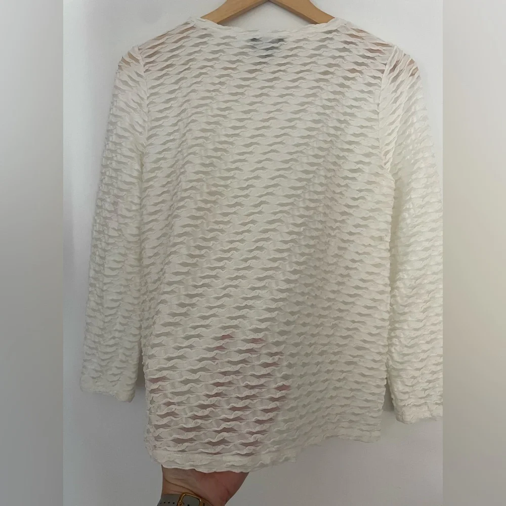 emporio armani JACQUARD JERSEY JUMPER WITH EMBOSSED PATTERN White Textured Top - Picture 8 of 8